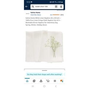 Solino Home Linen Dinner Napkins 20 x 20 Inch - 100% Pure Linen White Set of 4